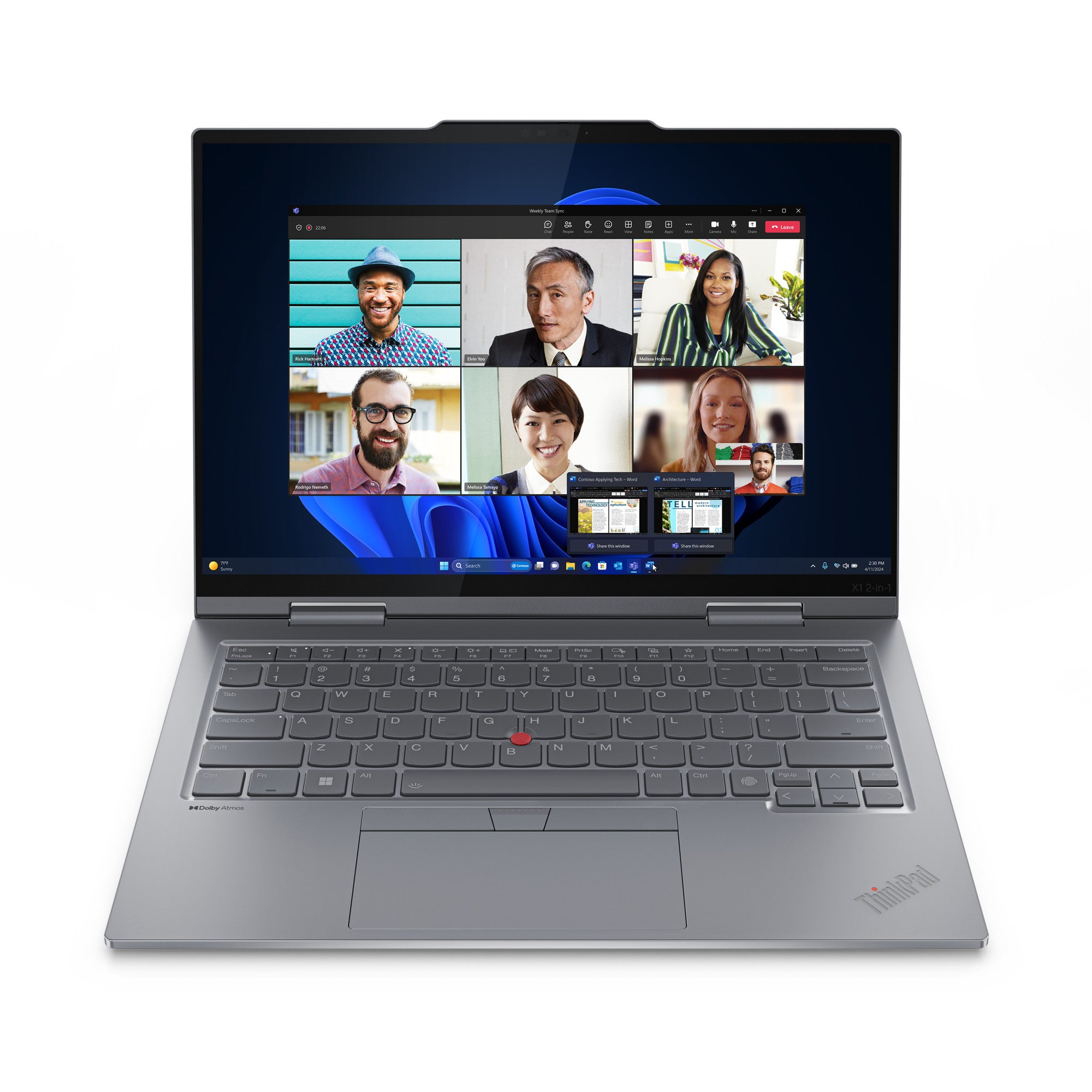 Lenovo ThinkPad X1 2-in-1 Gen 9 Intel Core Ultra 7 155U Hybrid (2-in-1) 35.6 cm (14") Touchscreen WUXGA 32 GB LPDDR5x-SDRAM 1 TB SSD Wi-Fi 6E (802.11ax) Windows 11 Pro UK English Grey 21KE002JUK