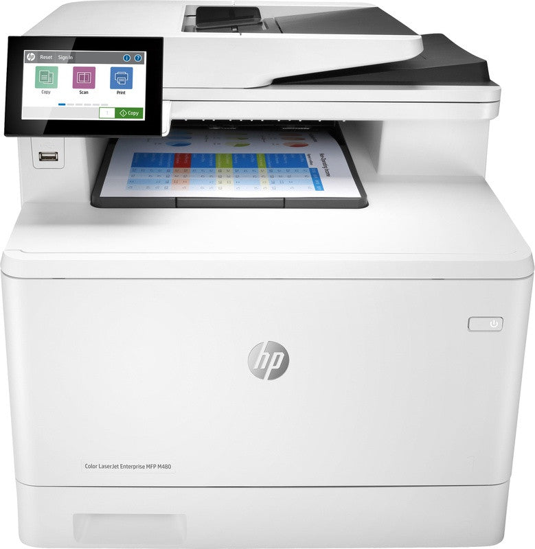 HP Color LaserJet Enterprise MFP M480f, Farbe, Drucker für Kleine & mittelständische Unternehmen, Drucken, Kopieren, Scannen, Faxen, Kompakte Größe; Hohe Sicherheit; Beidseitiger Druck; ADF für 50 Blatt; Energieeffizient 3QA55A#B19