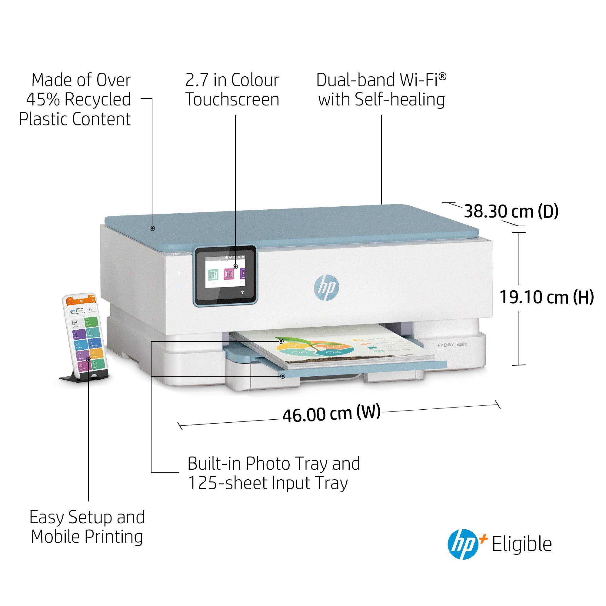 HP ENVY Inspire 7221e Draadloos All-in-One Kleur Printer, Instant Ink; Foto's printen
