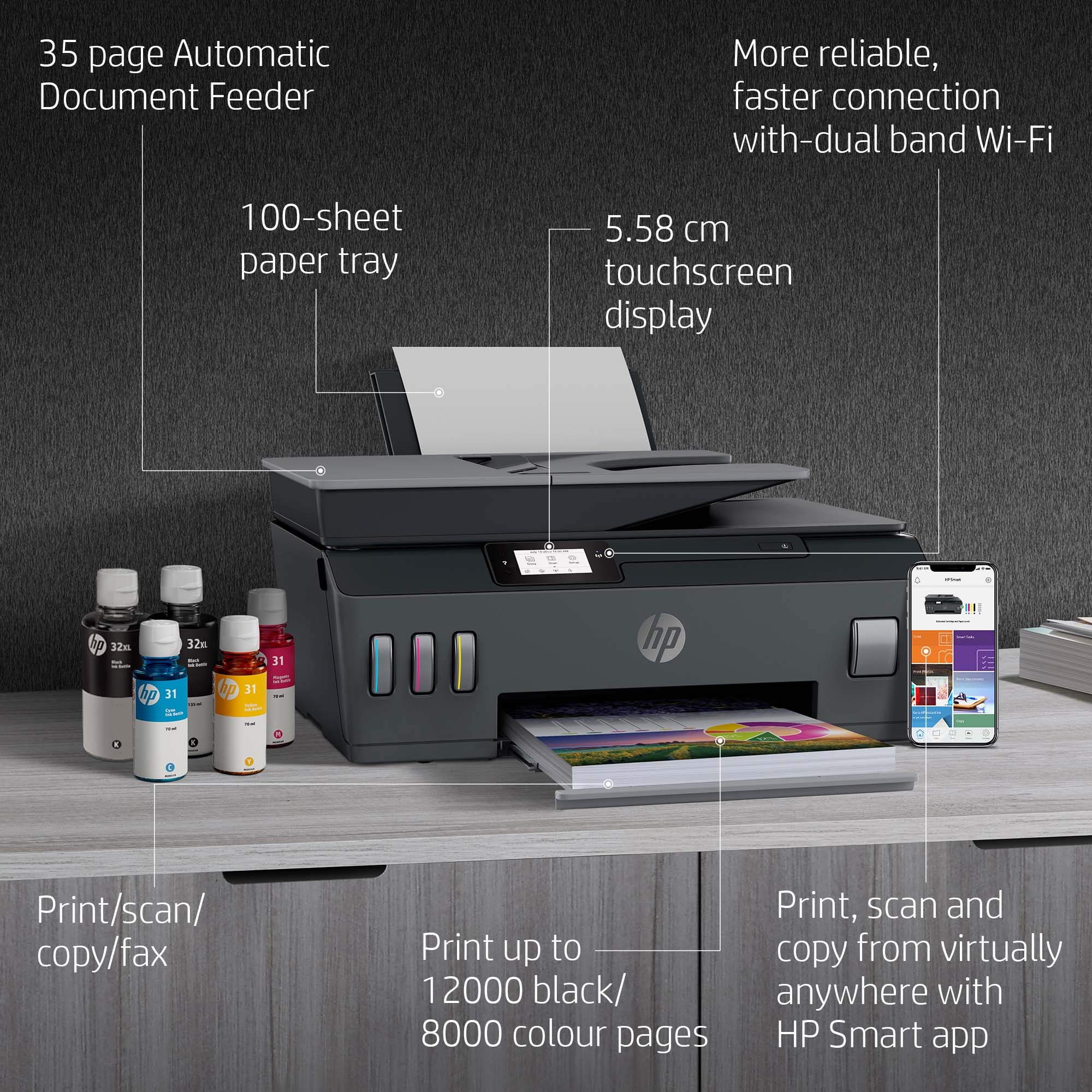 HP Smart Tank Plus 655 Wireless All-in-One Color Printer, Copier, Scanner