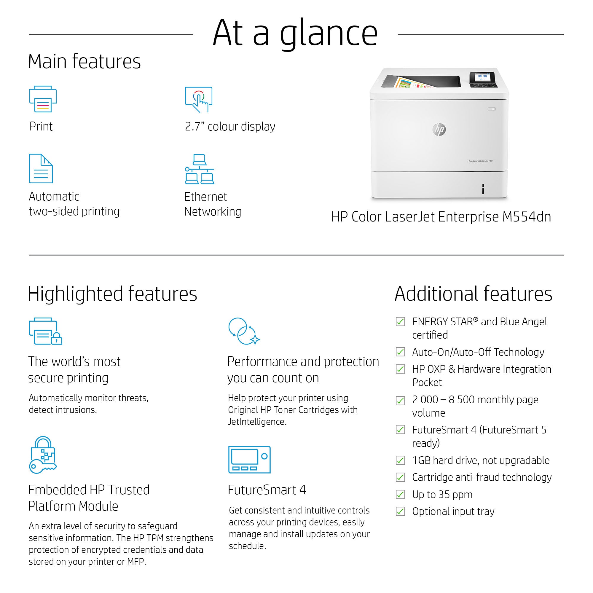 HP Color LaserJet Enterprise LaserJet Enterprise M554dn Kleur Printer, Alleen Ethernet; Dubbelzijdig