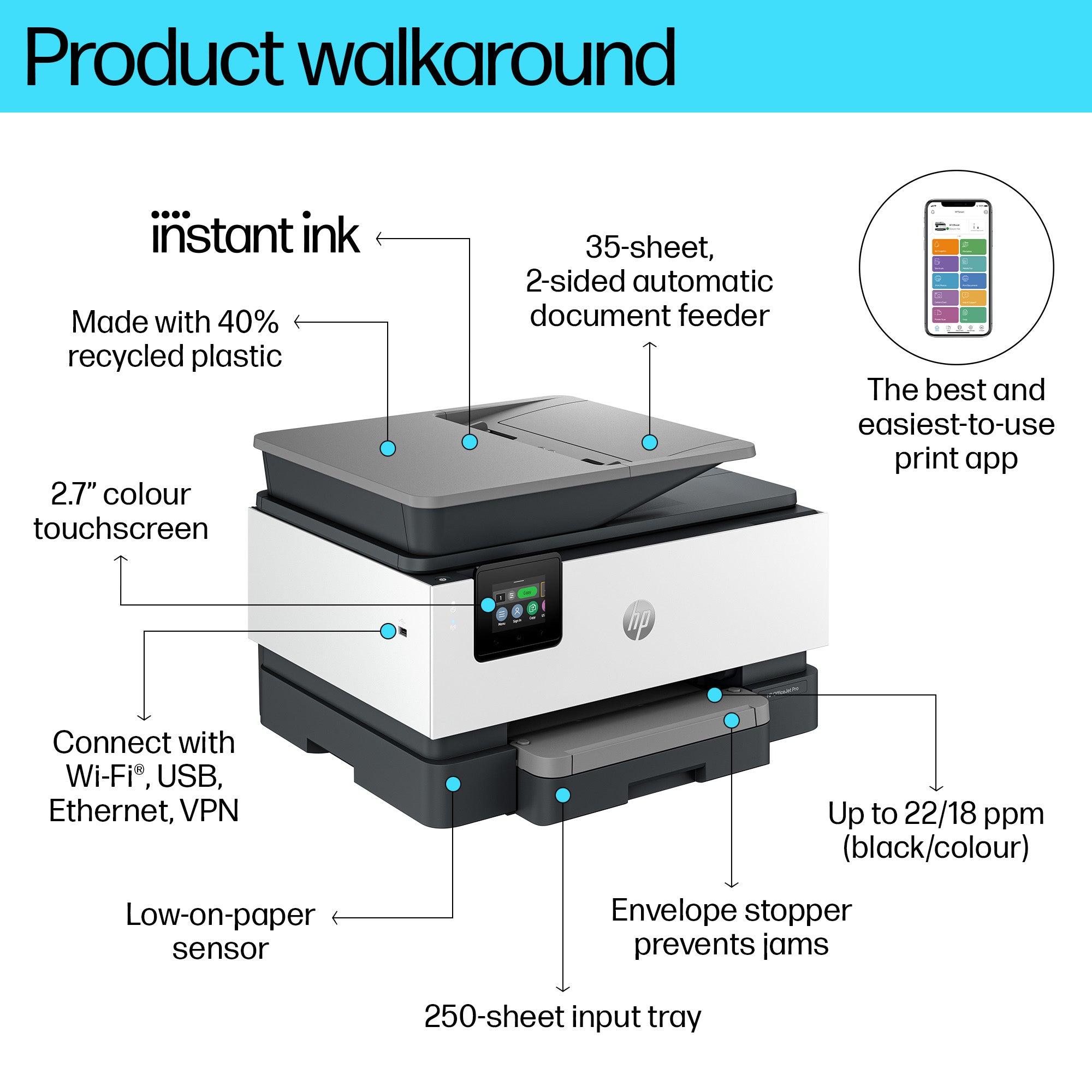 HP OfficeJet Pro 9120e Wireless All-in-One Color Printer, Instant Ink; Two-sided printing 403X8B#629