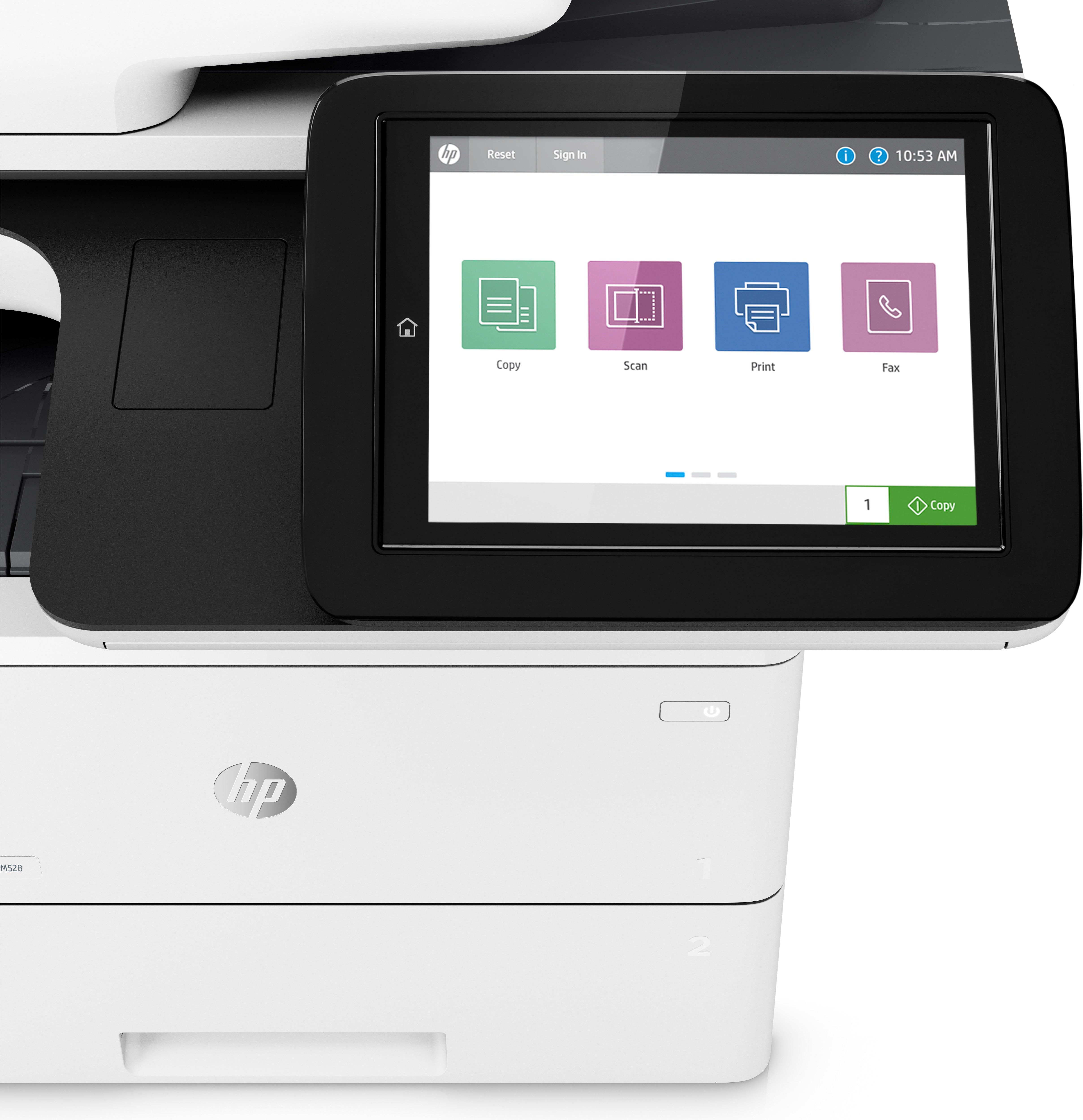 HP LaserJet Enterprise MFP M528dn, Black and white, Drucker für Drucken, Kopieren, Scannen und optionales Faxen, Drucken über die USB-Schnittstelle an der Vorderseite des Druckers; Scannen an E-Mail; Beidseitiger Druck; Beidseitiges Scannen