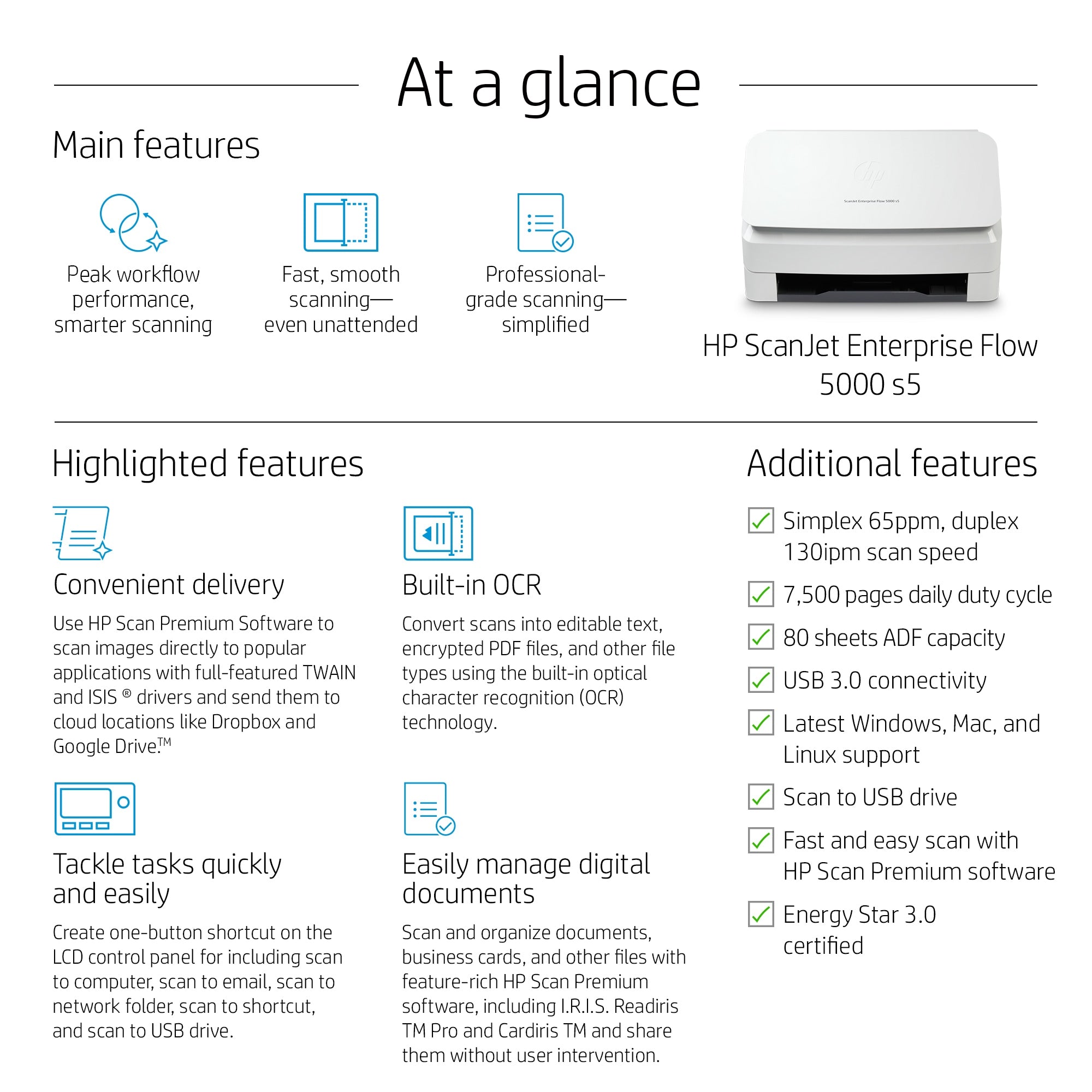 HP Scanjet Enterprise Flow 5000 s5 Paginascanner 600 x 600 DPI A4 Wit