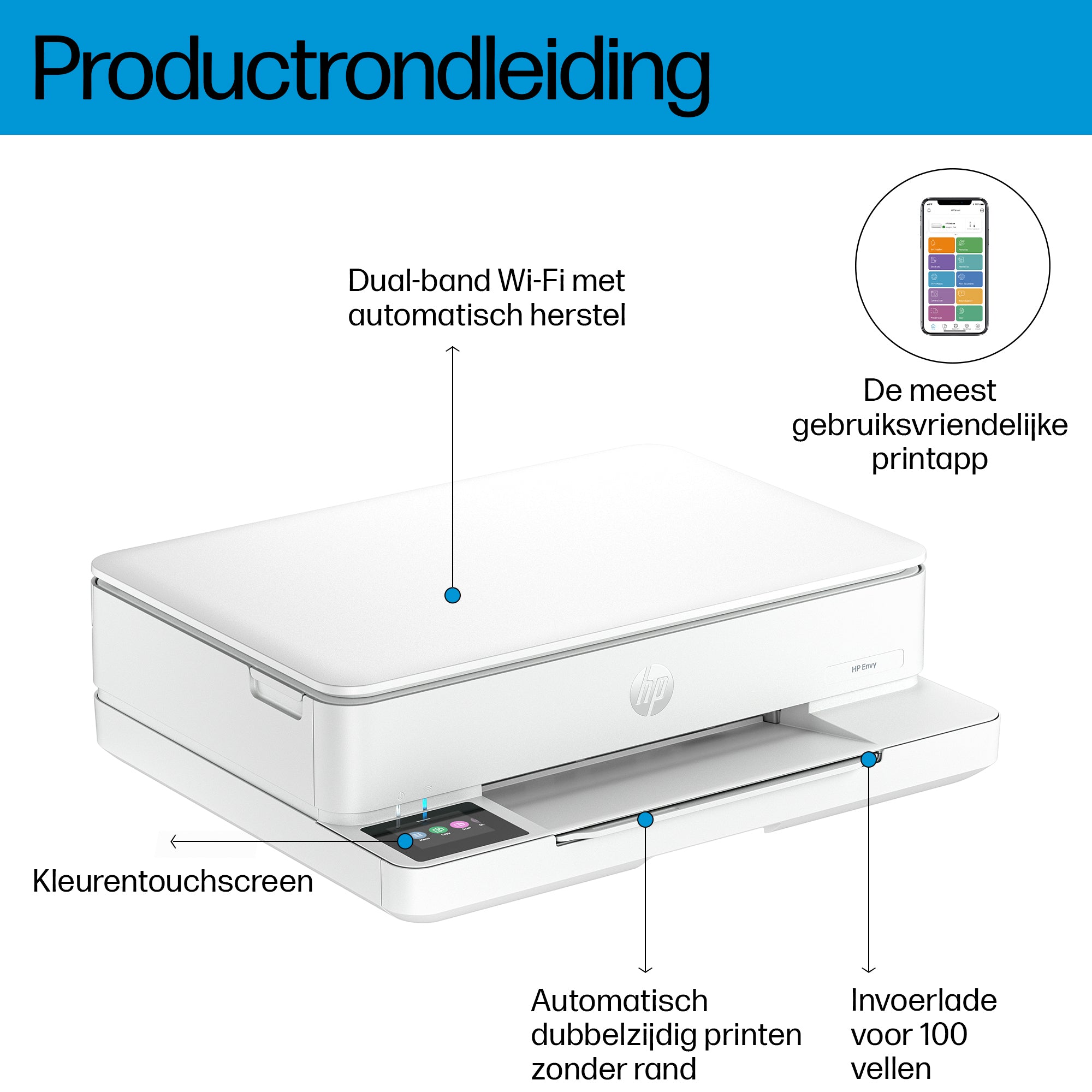 HP ENVY 6110e Wireless All-in-One Kleur Printer, Instant Ink; Foto's printen 714J3B
