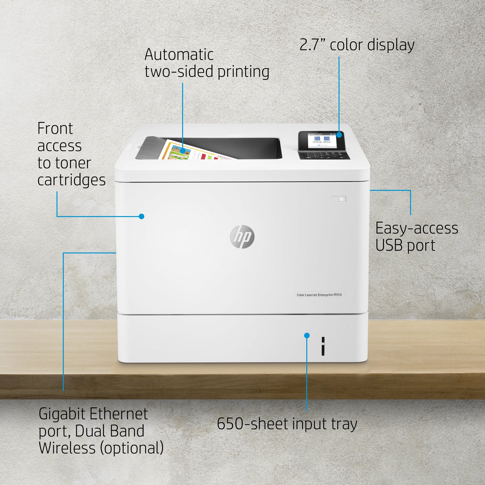 HP Color LaserJet Enterprise LaserJet Enterprise M554dn Kleur Printer, Alleen Ethernet; Dubbelzijdig