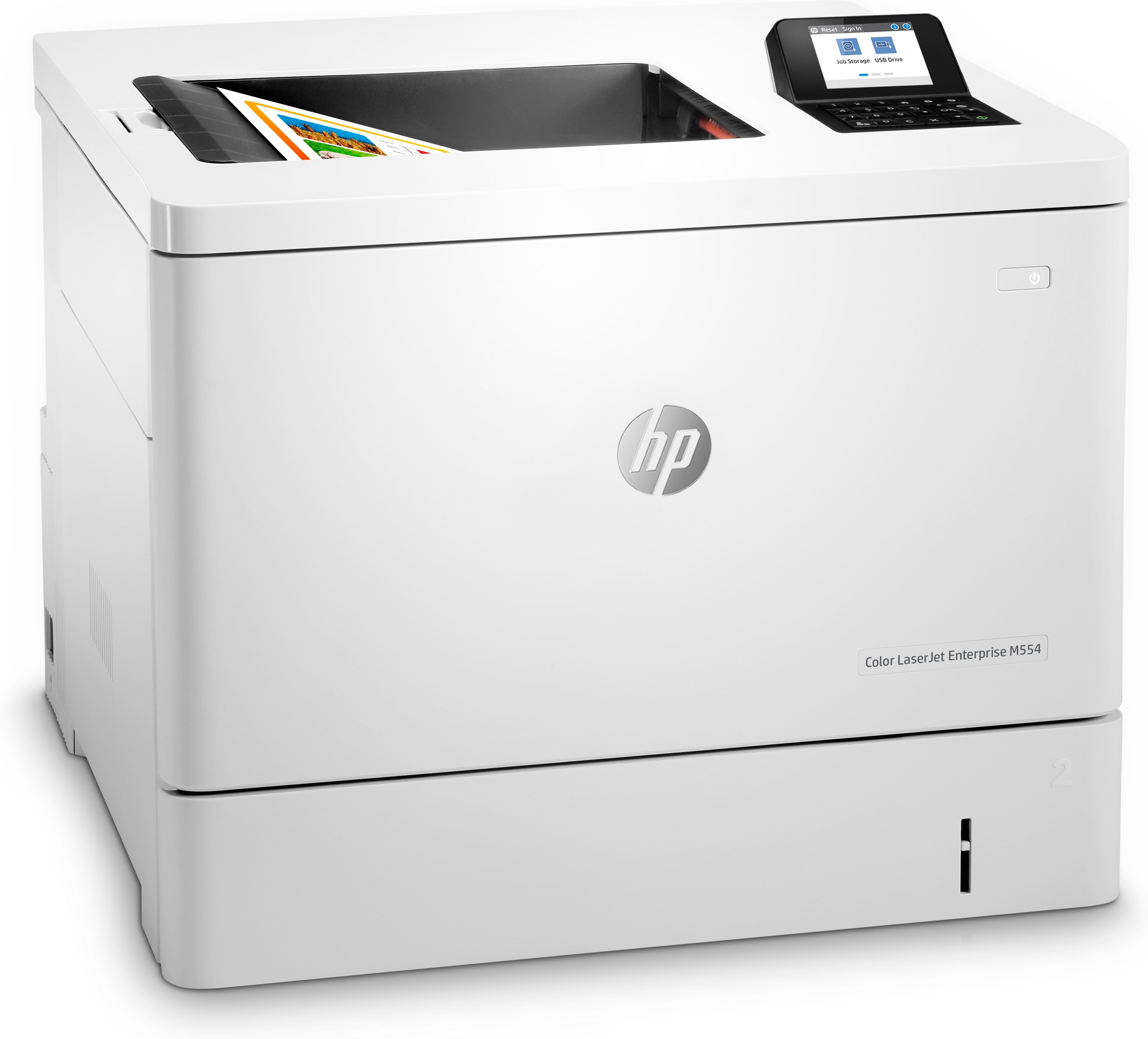 HP Color Laserjet Enterprise M554DN Printer, color, printer for print, printing via the USB port at the front; Double -sided