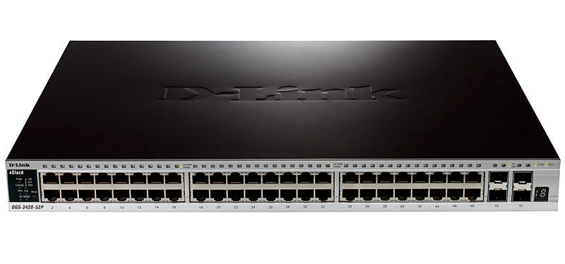 D-Link DGS-3420-52P Netzwerk-Switch Managed L2 Power over Ethernet (PoE) Schwarz