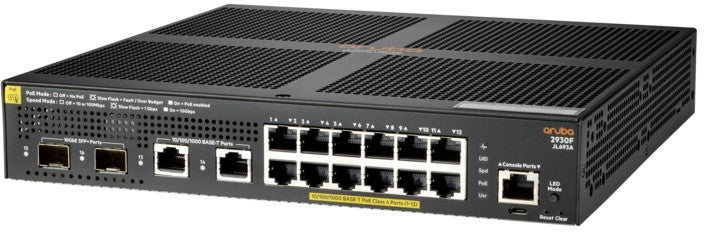 HPE Aruba 2930F 12G PoE+ 2G/2SFP+ Managed L3 Gigabit Ethernet (10/100/1000) Power over Ethernet (PoE) 1U Zwart