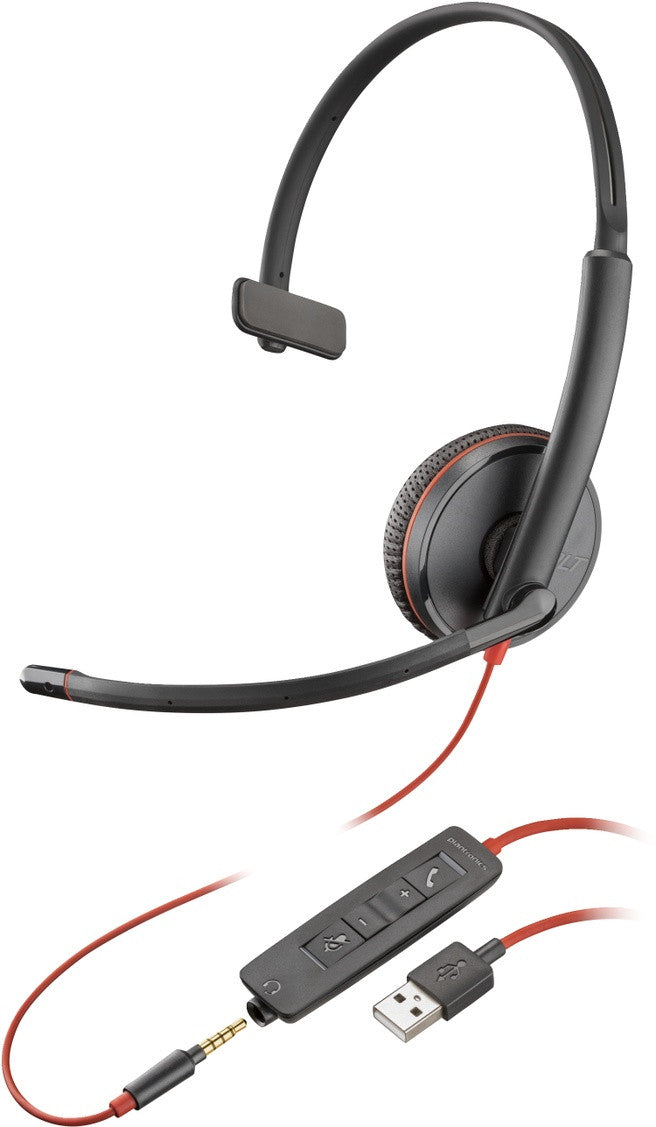 Poly Blackwire 3215 Headset Bedraad Hoofdband Kantoor/callcenter USB Type-A Zwart, Rood