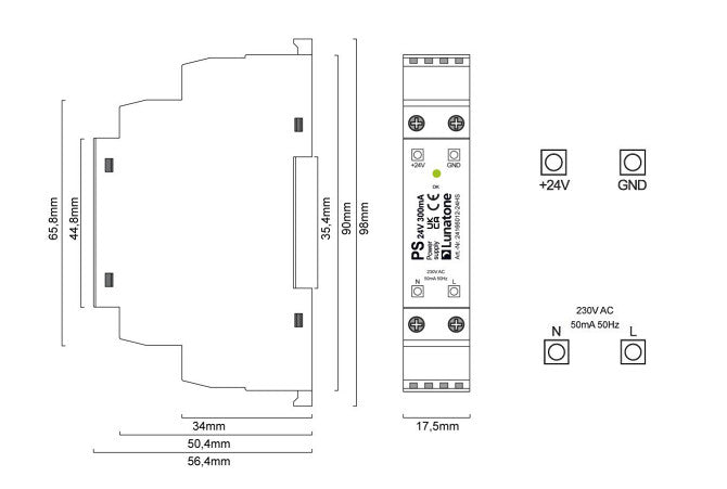 Lunatone Voeding PS 24V 300MA 24166012-24HS