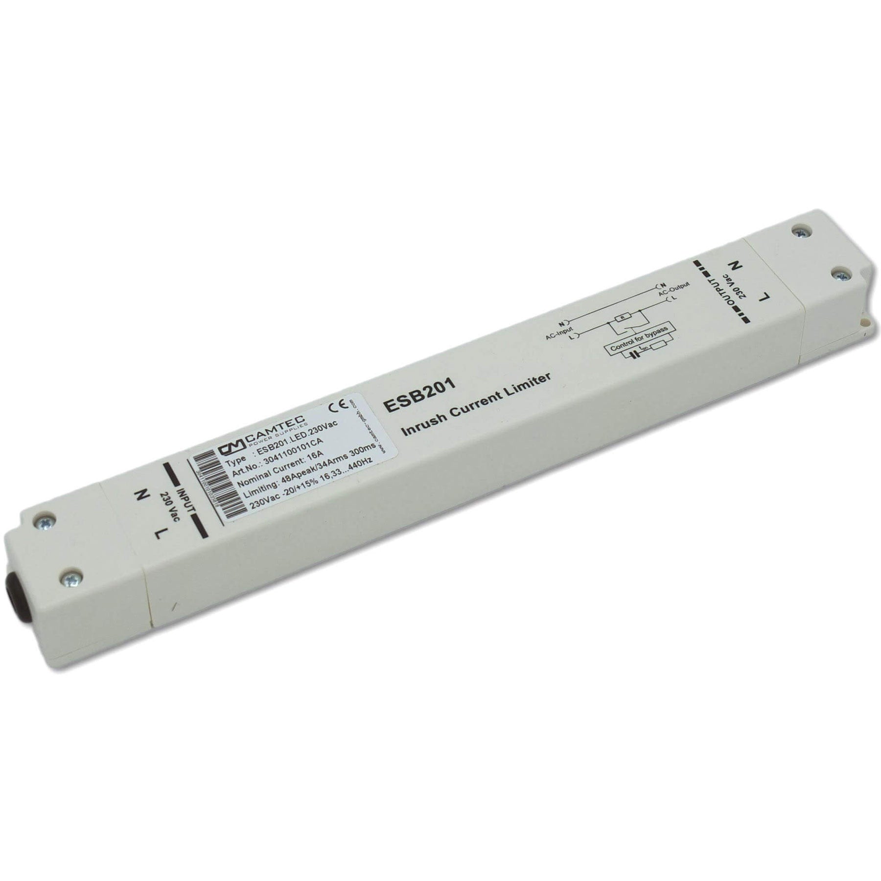 CamTEC AC-SCHEWELVROEM BEGRENZER 16A 230 VAC 24X35X260MM SECTION ESB201.LED.230VAC
